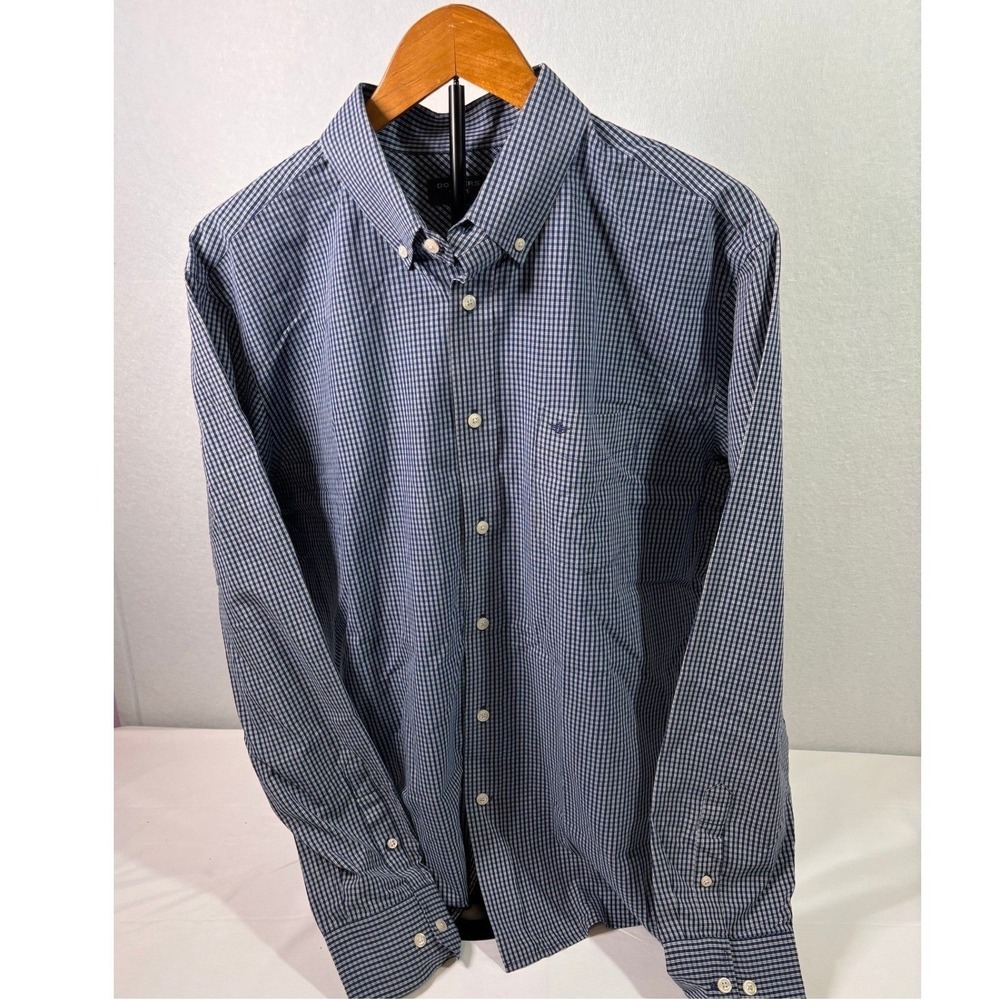 Dockers Mens XL Blue Gingham Check Button Down Long Sleeve Shirt Cotton Blend
